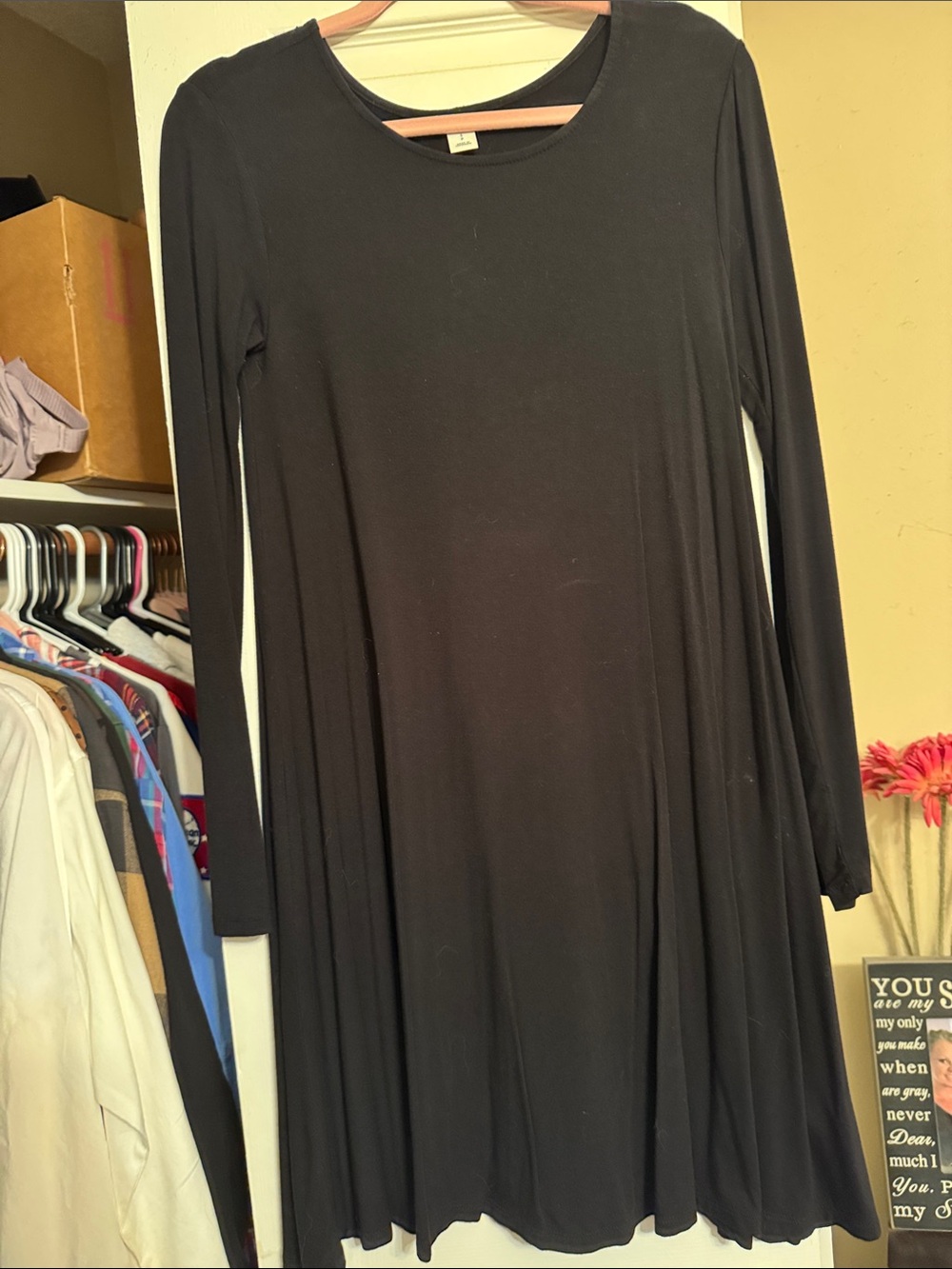 Old Navy Black Long-Sleeve A-Line Swing Dress